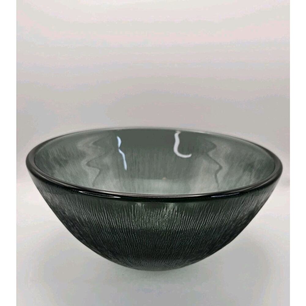 Retro 9" Serving Bowl Gray Smoke Glass, Fersken W Johansson, Norwegian Tableware